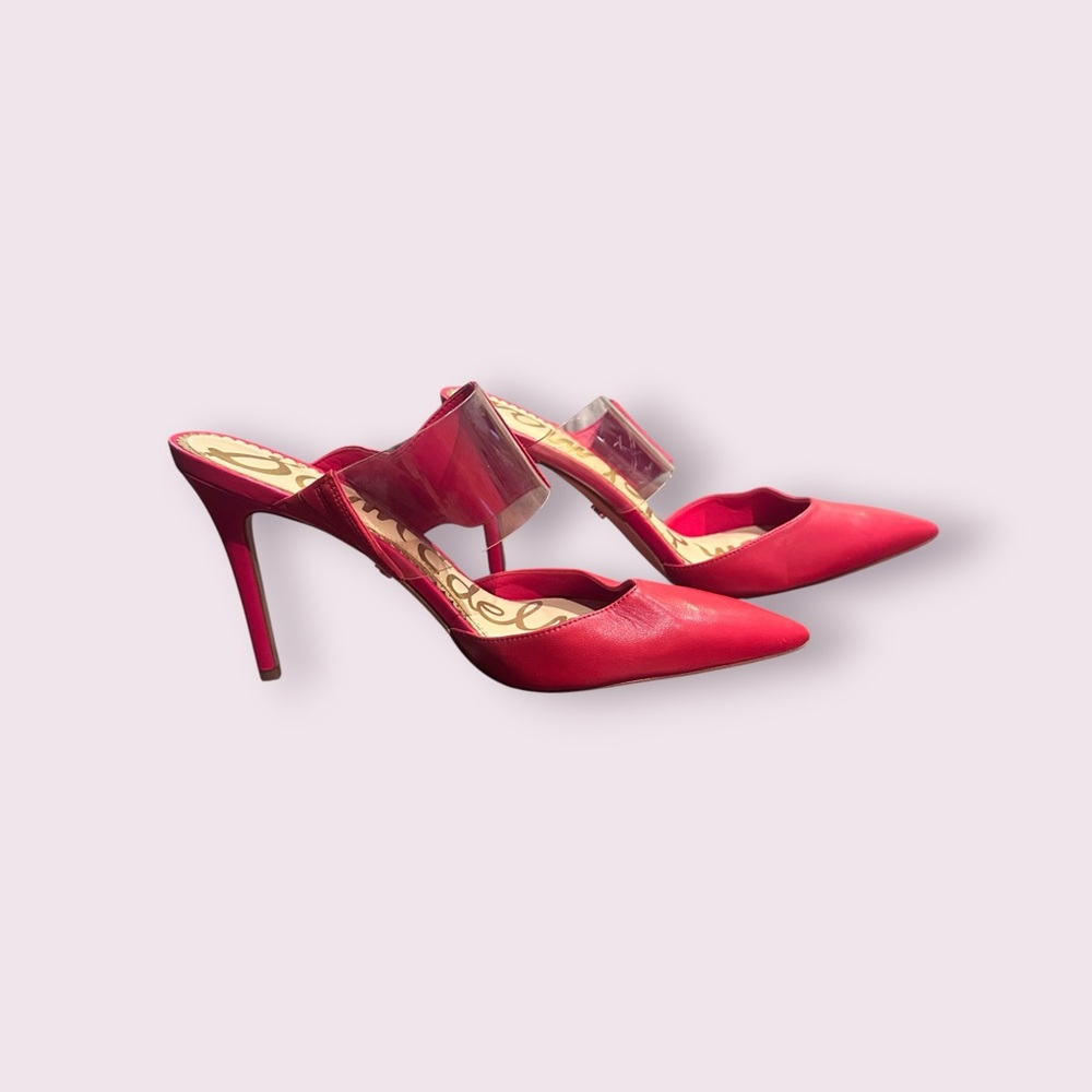 Sam Edelman Red Pointed-Toe Hope Heels with Clear Strap Size 9.5 - Picture 6 of 12